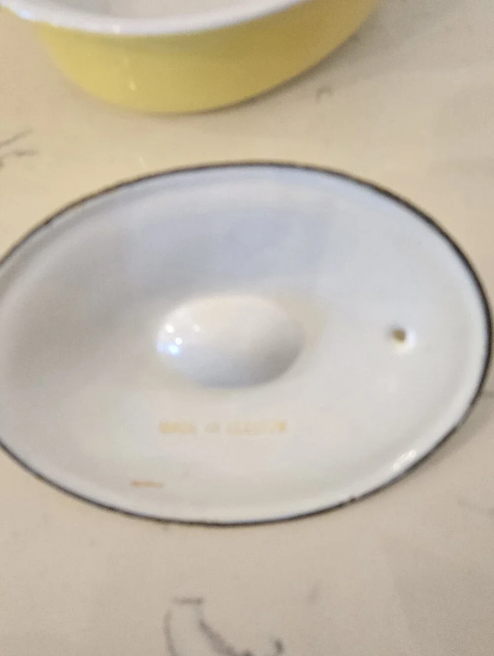 Descoware Vintage Belgium Yellow Enamel Cast Iron Small Covered Casserole Dish